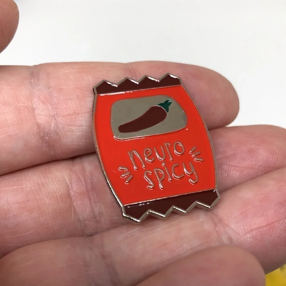 3/$25 “Neuro Spicy” Hit Sauce Packet Pin Badge Brooch UNISEX Hot Pepper